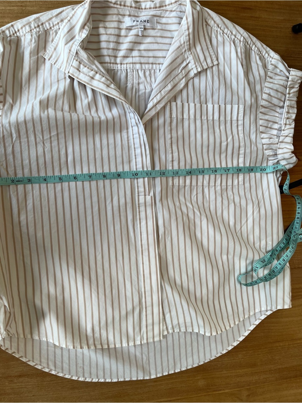 FRAME Sheila Striped Button-Front Short Sleeve Top - Cream & Tan - Medium - Picture 9 of 10